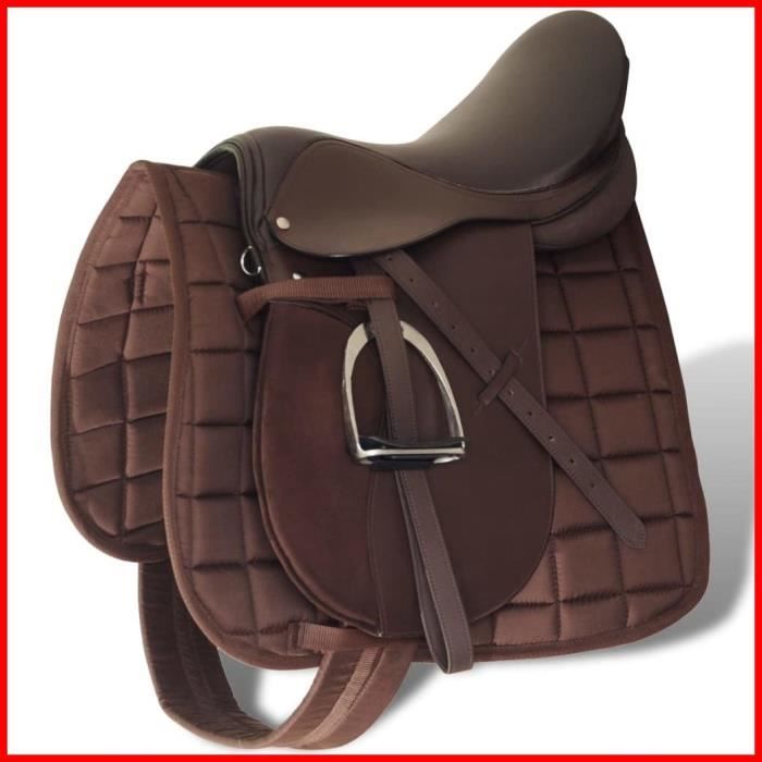 Comparer les prix de Set de selle équitation 17,5' en cuir véritable 18 cm 5 en 1 brun - VGEBY - Cheval Kit de Selle Abilityshop