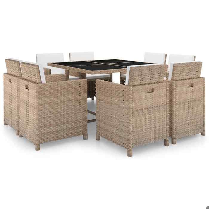 vidaXL Ensemble à manger d'extérieur 9 pcs Résine tressée