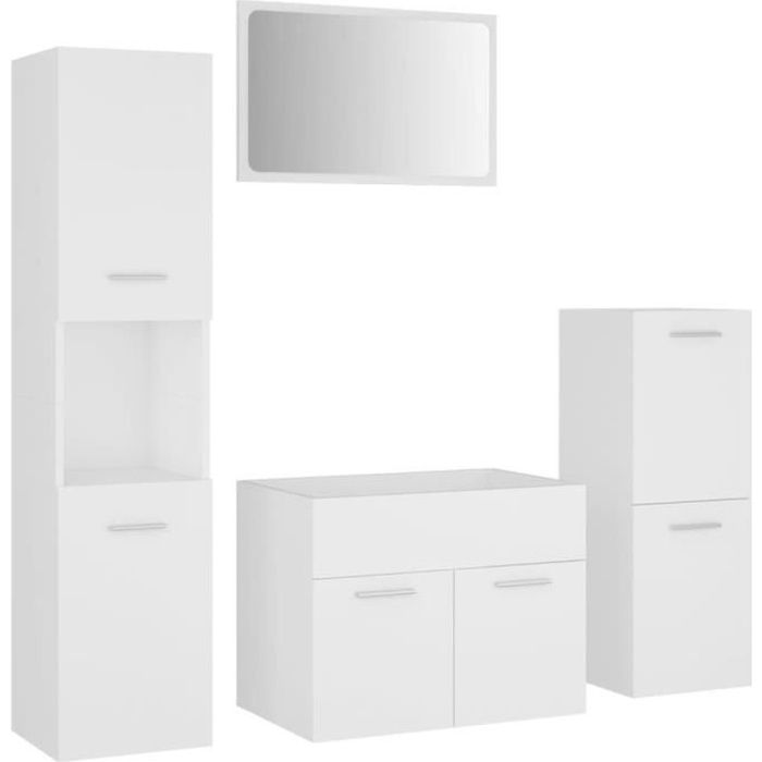Ensemble de meubles de salle de bain - vidaXL - 3070910 - Blanc - Bois dingénierie - Rangement spacieux