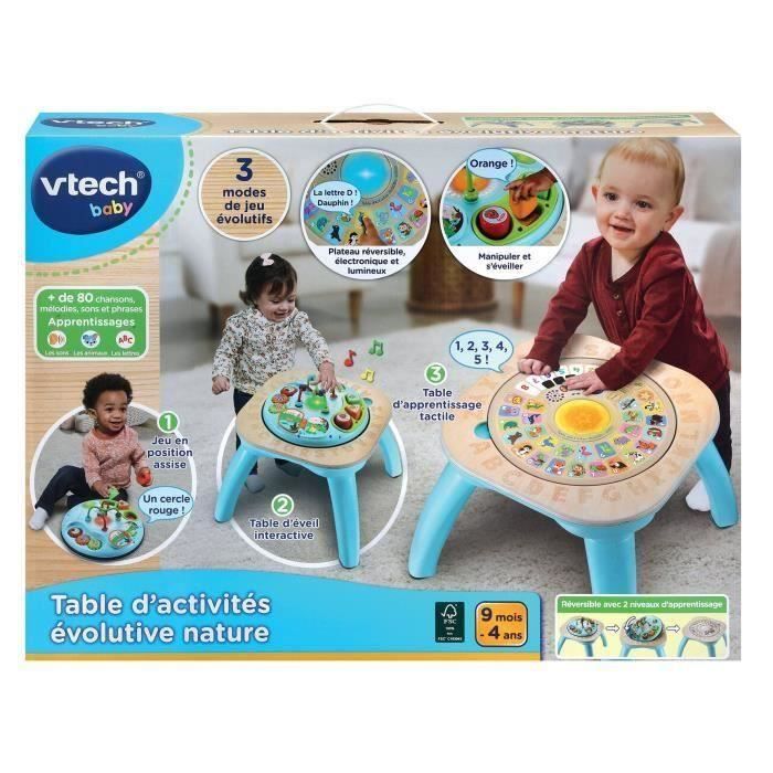 Table d'activités évolutive nature (jouet avec partie bois certifié FSC®) - 9 mois - 4 ans Une table évolutive 3 en 1, fabriquée