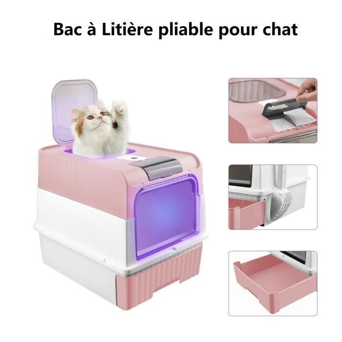 Comparer les prix de ROSE Bac à Litière pour chat avec fonction de stérilisation UV et désodorisation, Willonin® Maison de Toilette avec pelle, 49x35x37