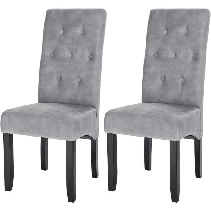 WOLTU Lot de 2 Chaises de Salle à Manger Chaise de Cuisine rembourrée en Velours Pieds en Bois Massif Gris Clair W0ATT0150-2