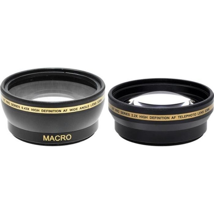Kit Objectifs 52mm Super Telephoto Convertisseur 2,2x + Grand Angle 0,43x pour DSLR D3200 D3100 D3300 D3000 D5000 D5200 D5300 D5...