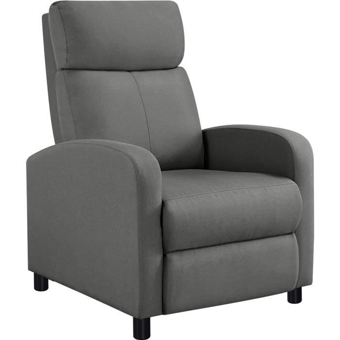 yaheetech fauteuil de relaxation chaise de détente siège de canapé rembourré avec repose pied gris-tissu