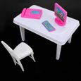 ESTINK bureau de poupée Mini ordinateur clavier télécopieur chaise de bureau pour maison de poupée enfants fille jouet cadeau-1