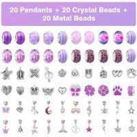Kit Création De Bijoux Fille 4-12 Ans – 20 Breloques, Perles Cristal Et Colliers Réglables – Coffret Cadeau Violet