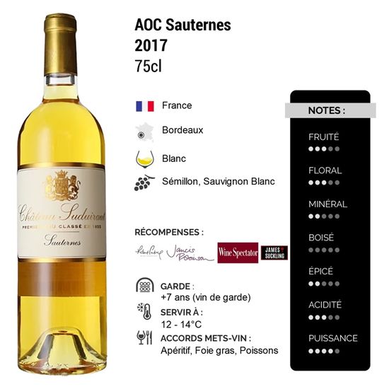 Château Suduiraut Sauternes 2017 - Vin Blanc de Bordeaux (3x75cl