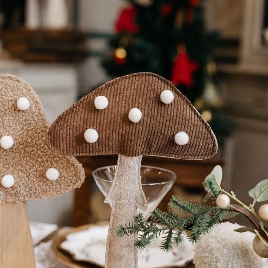 Déco Champignons à Suspendre - Lot De 4 - Rouge Et Marron - 7 Cm - Pour Sapin De Noël Ou Décoration D'automne