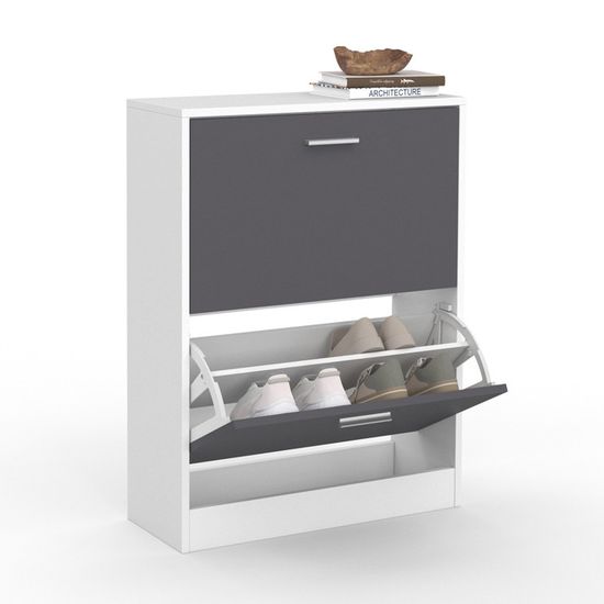 Armadio Slim 2 Ante 190 Cm Cemento Bianco Con Ripiani Mobile Scarpiera