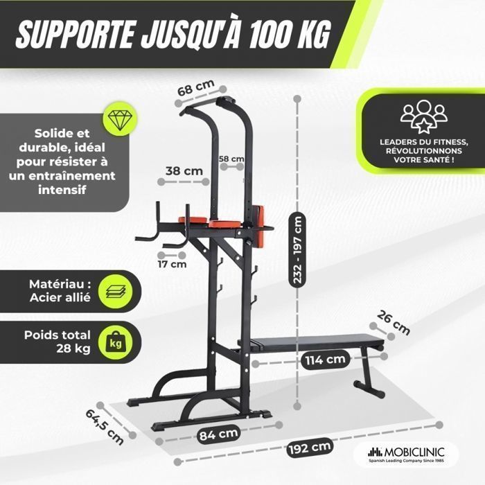 Mobiclinic Multifit – Tour De Musculation / Chaise Romaine, Dossier Réglable, Capacité 200 Kg