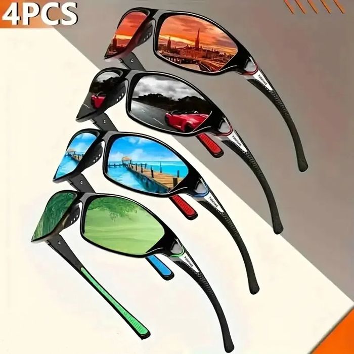 Un ensemble de quatre-Lunettes de cyclisme polarisées colorées lunettes  de soleil de sport coupe-vent et anti-poussière-D