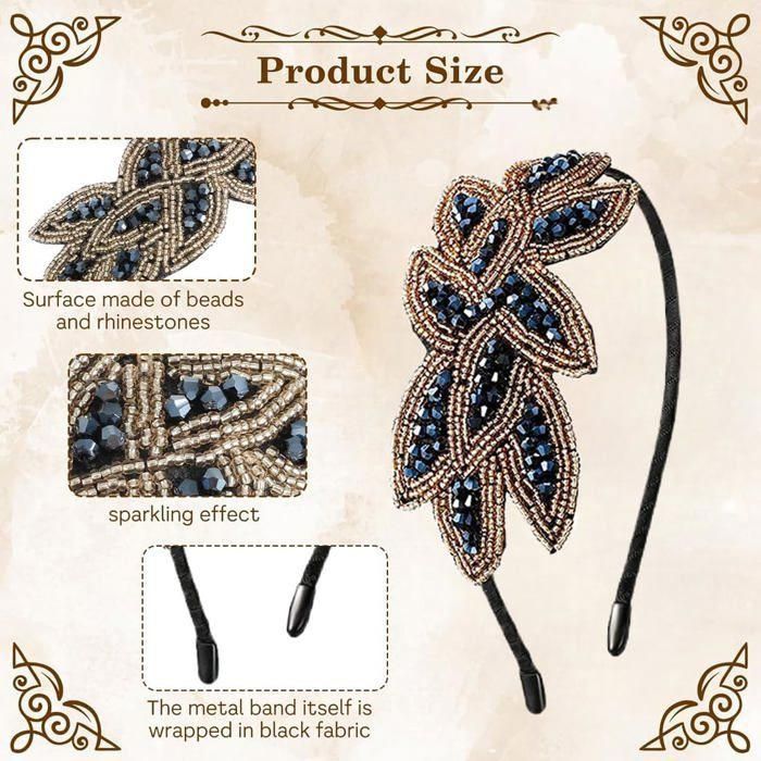 Sibba Bandeaux Style Années 1920 Pour Femme - Accessoires De Mariée En Cristal Noir - Avec Strass - Accessoire De Saint-Valentin Pour Fille - Costume De Bal De Fin D'année, Fête Rétro