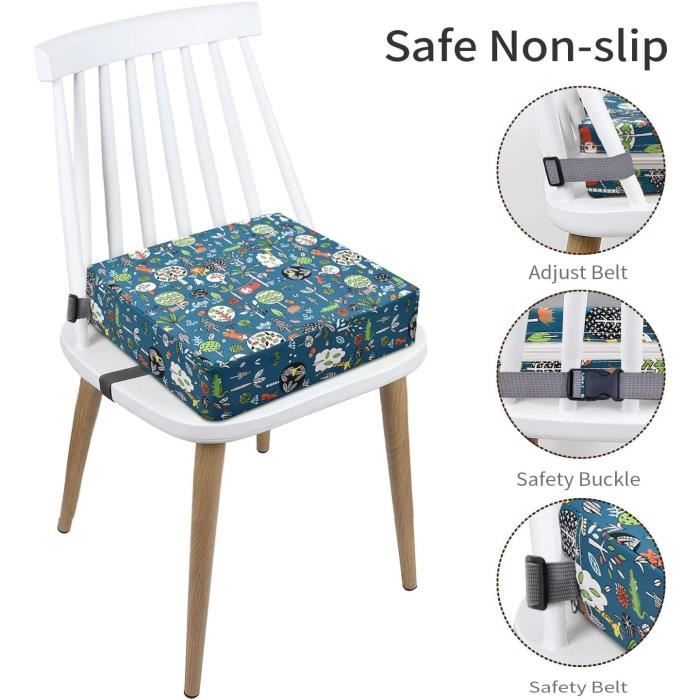 Rehausseur Chaise Enfant Coussin - Motif Animaux - Lavable - Avec Sangles Sécurité - 32x32x9cm
