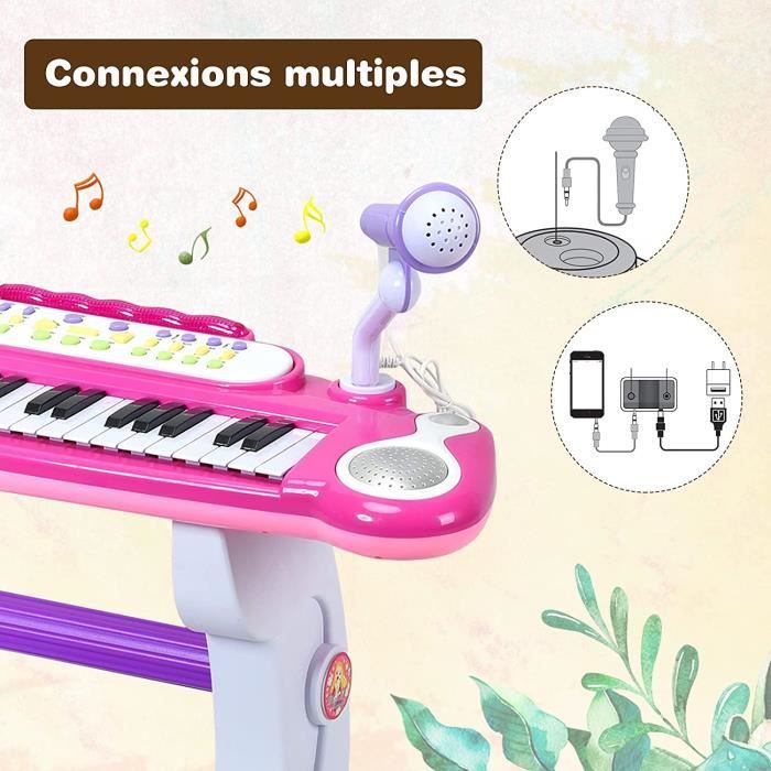 Piano pour enfant à 37 touches avec micro et chaise-53 x 20 x 48 cm-Rose -  Cdiscount Instruments de musique