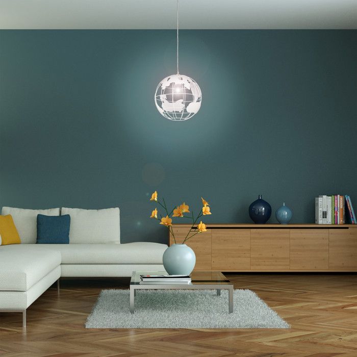 Suspension Plafond En Rotin Style Globe - Abat-Jour Créatif 23/30 Cm, Cordon Réglable, Pour Salon, Bar, Chambre - Bleu