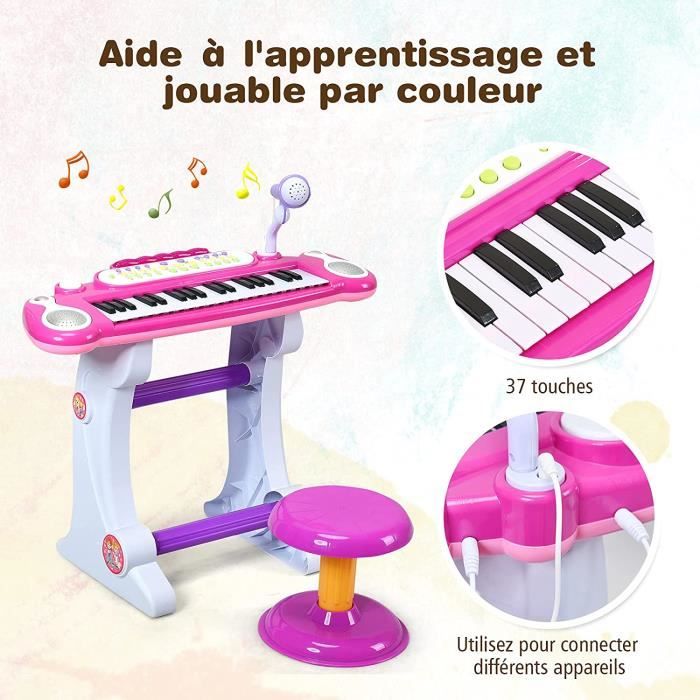 Clavier musical pour enfant avec micro et tabouret