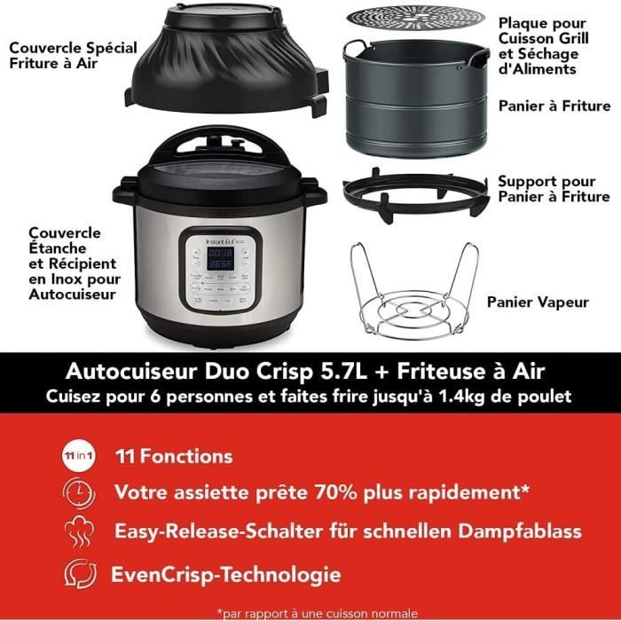 Instant Pot Duo Croustillant - Multicuiseur 11-en-1 - Autocuiseur, Friteuse Air, Cuisson Lente - 5.7 L