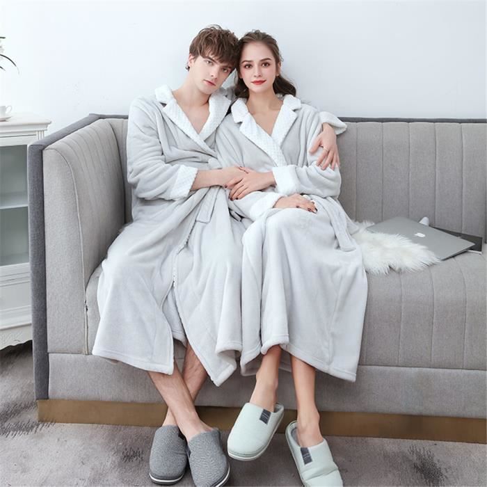 Femme Chemise de Nuit Hiver Automne Couples longues Peignoir de Bain Robes de Nuit Pyjamas Chaud Flanelle Epaissir Allonger Gris Gris Cdiscount Pret a Porter
