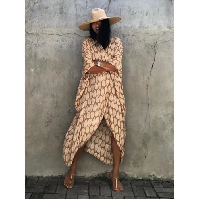 Robe de plage Cache maillot de bain Kimono avec ceinture Long Cardigan decontracte ample pour l ete Yellow leaf Blanc Cdiscount Pret a Porter
