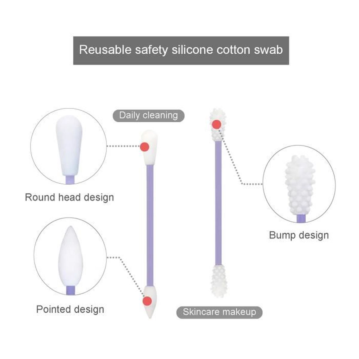 Coton-Tige R/éutilisable,Lavable Silicone Coton-tige Eco,Outil de Nettoyage des Oreilles Beaut/é /à Double T/ête,3 Bo/îte Noir + bleu + rose
