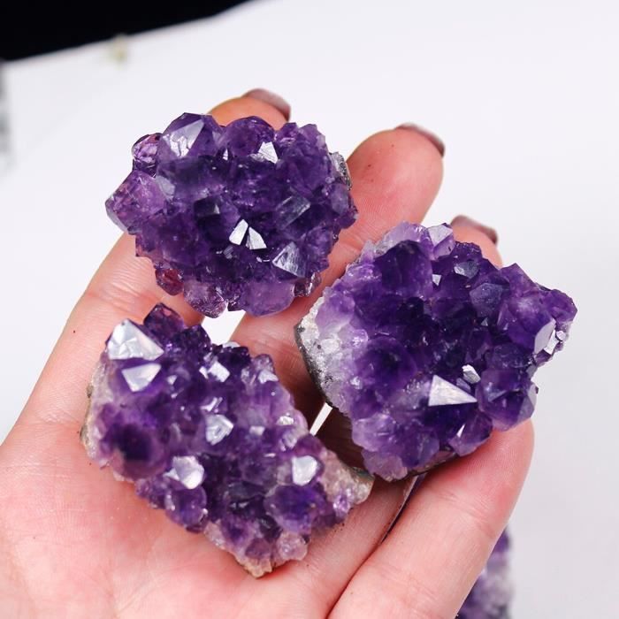 1pc 40-130g Grappe de cristaux naturels Quartz Violet Spécimen minéral  Guérison Ameyst Pierre pour Aquarium Tank Ornements Pour la maison