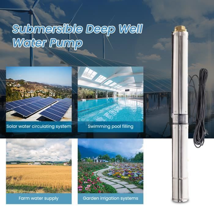 Pompe Immergée Solaire 12V 180W - Débit 1000L/H, Hauteur 30m, Acier Inox - Pour Puits, Irrigation Jardin, Ferme