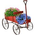 GOPLUS Jardinière Forme Brouette Chariot Décoratif en Bois avec 2 Bac de Plantation pour Jardinière,Jusqu’à 15kg,35×62,5×60cm Rouge-0