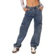 Jean Cargo pour femme Baggy Jeans Denim Cargo Jean de Survêtement Large Taille Haute Jean Décontracté Chic à la Mode,Bleu1-0