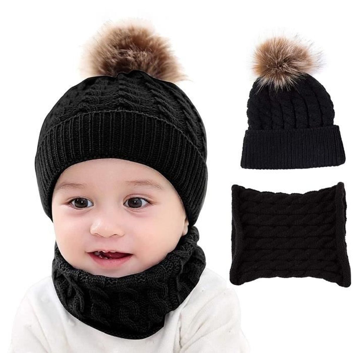 Marsee Bebe Echarpe De Bonnet Hiver Ensemble Pompom Tricote Bonnet Chaud Cache Cou 0 36 Mois Cdiscount Pret A Porter