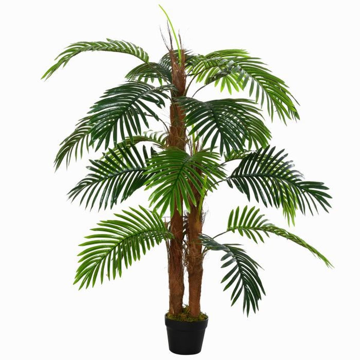 Palmier artificiel hauteur 1,2 m arbre artificiel tronc branches lichen  feuilles grand réalisme pot inclus 90x90x120cm Vert - Cdiscount Maison