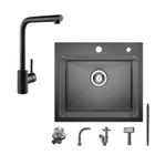 CECIPA MAX Evier cuisine 1 Bac 50×45CM inox Noir anthracite,mitigeur de cuisine Rotatif 360°