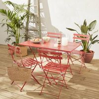 Salon de jardin bistrot pliable - Emilia rectangulaire Terra Cotta - Table 110x70cm avec quatre chaises pliantes. acier thermolaqué