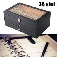 36 Boîte d'affichage de stylo-plume Boîte de rangement Collector Organizer Box à 3 niveaux en cuir noir