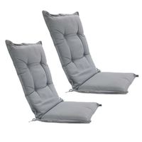 2x Coussins de chaise avec dossier, 120x55x6cm- gris- polyester - amovibles - avec sangle de fixation - Chaises d'extérieur et de ja