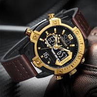 Montres pour hommes de luxe en cuir militaire chronographe calendrier alarme étanche Quartz double affichage montres