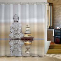 3D Rideau de Douche Bain Bouddhisme Cascades Tissu+12 Crochets 180*180cm