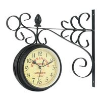 Horloge Murale Double Face pour Jardin Extérieur Silencieux Pas de Tic-tac Rétro Vintage Ornement Intérieur/extérieur Gare