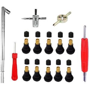 HUAZIZ Kit d'outils de Réparation de Valve de Pneu de Voiture,Outil de Valve 4 Voies avec 50 Noyaux de Valve,30 Bouchons de Valve de Pneu,Outil de Dépose de Tige Valve de Pneu Simple et Double Tête 