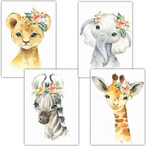 Animaux sauvages Lot de 8 Tableau mural pour chambre de bébé Décoration Jungle Images pour chambre d/'enfant Décoration Afrique Format A4 sans cadre photo Posters pour filles et garçons
