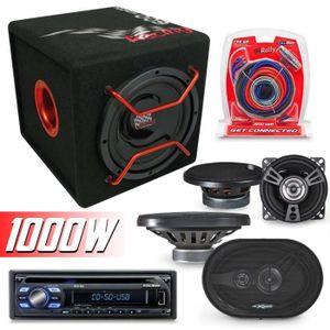 Pack Complet Sono Voiture - Autoradio, Sub, Haut Parleurs, câblages - 1000W Pack Complet Sono Voiture - Autoradio, Sub, Haut Parleurs, câblages - 1000W
