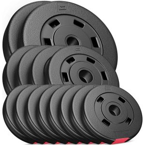 HALTÈRE - POIDS Hop-Sport Disques de Poids en Plastique 30 kg pour Barre d'haltères 30 mm (2x5kg + 4x2,5kg + 8x1,25kg)
