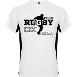 MAILLOT DE RUGBY T-SHIRT BICOLOR RUGBY WORLD CHAMPIONSHIP FRANCE TMP4977 - TEE SHIRT MAILLOT NOIR ET BLANC HOMME RUGBY XV - du S aux XXL