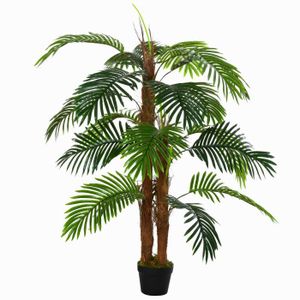 FLEUR ARTIFICIELLE Palmier artificiel hauteur 1,2 m arbre artificiel tronc branches lichen feuilles grand réalisme pot inclus 90x90x120cm Vert