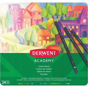CRAYON DE COULEUR Derwent Academy - Set de 24 Crayons de Couleurs dans une Boîte de Rangement, Faciles à Mélanger, pour Coloriage - Dessin - Illus313