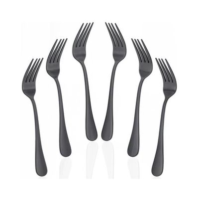 Set De 6 Fourchettes Noires En Acier Inoxydable - Design Ergonomique & Élégant - Lave-vaisselle - 21 Cm