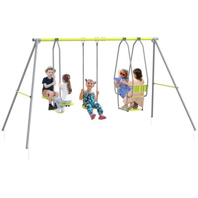 Balançoire 3-en-1 Évolutive Enfant – Dossier Et Barre T Amovibles – 9 à 36 Mois – Intérieur/Extérieur – Hauteur Ajustable 1,2–1,8 M – Vert