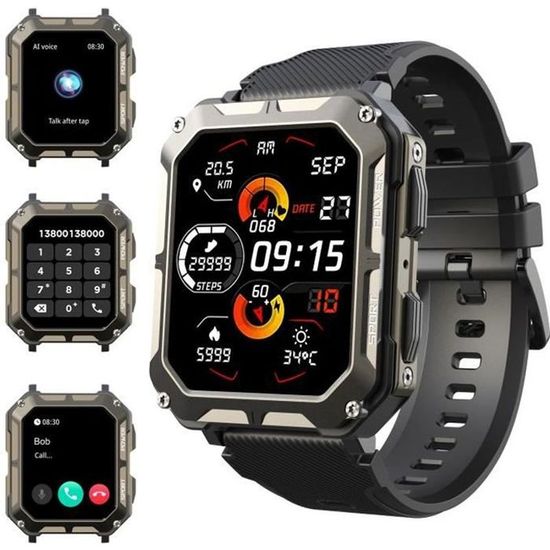 Montre Connectée Homme Sport - Écran 1.80 HD, Batterie 1100mAh, étanche 3ATM, Appels Bluetooth, 120 Modes Sport, Santé