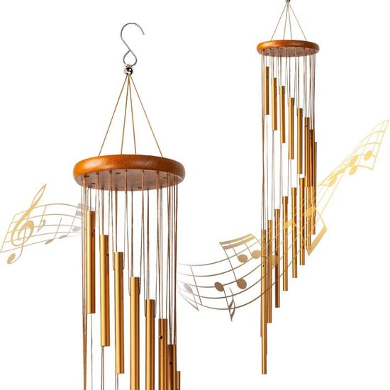 Fdit Carillon Éolien 18 Tubes Métal - 90cm, Son Apaisant Jardin