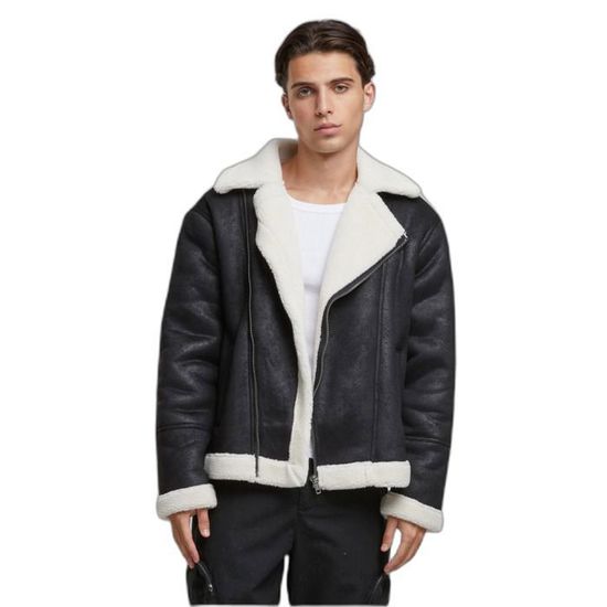 Veste Motard En Cuir Noir Peau De Mouton - Double Boutonnage Homme - Taille XS à 4XL