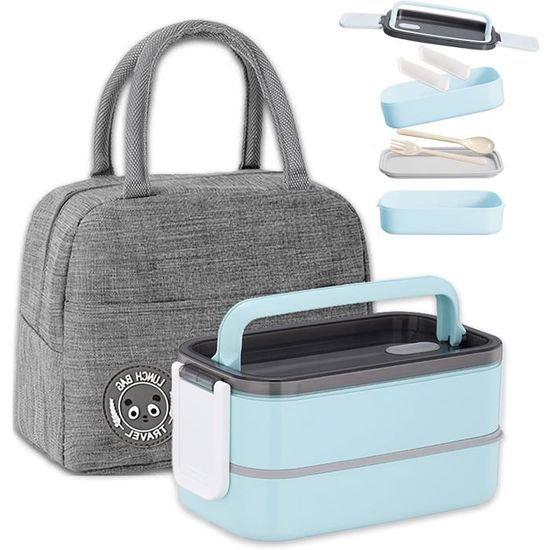 Fhioevt Bento Lunch Box 2 Couches 1200ml Noire - Boîte Repas Hermétique Avec Couverts Et Sac Isotherme Pour Adultes Et Enfants